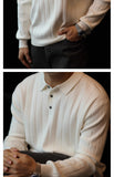 New Japanese Business Men Polo Sweater Light Luxury Knit Slim-fit Long Sleeve Pullover Premium Solid Color Basic Knitwear M-3XL
