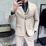 Riolio  Groom's Wedding Dress ( Jacket + Vest + Pants ) High End Brand Solid Color Men's Casual Business Office Formal Suit 3Pcs Sets