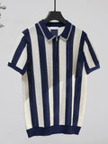 Riolio  Fashionable Mens Hollow Out Knit Polo Shirts Shorts Sleeve Button Turn-down Collar Casual Pullover Tops Men Summer Vintage Polos