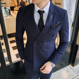 Riolio  S-7XL ( Blazer + Vest + Pants ) Brand Men's Formal Business Suit Three-piece Set Groom Wedding Party Dress Solid Color Plaid