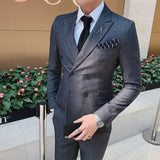 Riolio  S-7XL ( Blazer + Vest + Pants ) Brand Men's Formal Business Suit Three-piece Set Groom Wedding Party Dress Solid Color Plaid