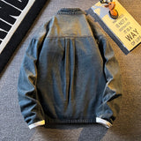 Riolio Spring Autumn Old Blue Loose Large Pocket Stand Collar Denim Jacket Men's Retro American High Street Zipper Jacket Top Urban