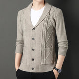 Riolio men's winter outfits Cardigan Men's  Diamond Plaid Thick Wool Warm Fashion Long Sleeved Casual Cardigan  Knitted Sweater Men