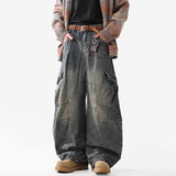 Riolio  Retro Multi Pocket Curved Knife Jeans Autumn And Winter Vintage Wide Leg Workwear Pants Korean Version High Street Men'S Jeans