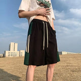 Riolio  American Striped Webbing Men's Summer New Patchwork Elasticized Drawstring Pocket Minimalist Casual All-match Sports Shorts
