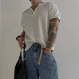 Riolio  Korean Casual Waffle Short-sleeved T-shirt Men Summer Loose Versatile Top