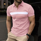 Riolio  Men's Color Block Short Sleeve Polo Shirt Casual Contrast Color Turn Down Collar Tops