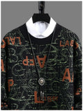 Riolio  New American Trendy Men Sweaters Light Luxury Letter Printed Knit O Neck Long Sleeve Pullover Casual Loose High Street Knitwear