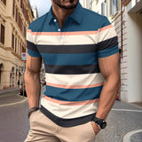 Riolio  New Summer Men's Striped Polo Shirts Fashion Lapel Button Short Sleeve Sports Polos Classics Business Casual Tops Male Tees