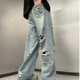Riolio Vintage Distressed Straight-leg Jeans American Style Slimming Bell Bottoms Loose Fit High-waisted Summer Thin Version For Men