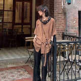 Riolio Summer Retro Shirt Niche Jacquard Hollow Top Korean Punk Vintage Blouse High-end Chinese Style Splicing Strap Short-sleeved Tees