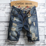 Riolio  Men's Hole Denim Shorts Summer New Fashion Casual Slim Fit Ripped Retro Short Jeans Male Brand