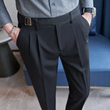 Riolio High Waist Men Dress Pants Trousers Autumn New British Style Straight Slim Fit Suit Pants Solid Casual Fashion Men Clothing