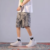 Riolio  Men's New Floral Print Versatile Trendy Blue and White Porcelain Loose Five-point Casual and Fashionable Shorts