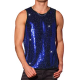 Riolio  Men's Sparkly Sequin Tank Top Sleeveless U-Neck Glitter Vest for Nightclub Party Stage Performance