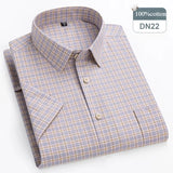 Riolio  plus size 14xl 100%cotton oxford hight qulity summer short sleeve shirts for men slim fit formal shirt soft plaid office clothes