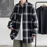 Riolio  Plaid Long-sleeved Shirt Men's Youth Trendy Casual Thin Coat Loose Shirt