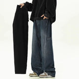 Riolio  Men's Trendy Washed Workwear Jeans Men's Loose Straight-Leg Wide-Leg High Street Casual Long Pants