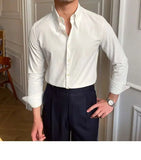 Riolio Spring Leisure British Business Shirt Design British Men Cuba Collar Slim Solid White Shirt Camisa Social Masculina Men Shirt
