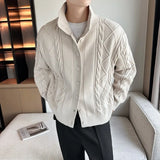 Riolio New Korean Style Jacquard Men Cardigan Jackets Fashion Luxury Knitted Button-down  Long Sleeve Sweater Coat Winter Warm Knitwear