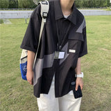 Riolio  Contrast Color Splicing Workwear Short-sleeved Shirt Men Summer Japanese Casual Versatile Jacket