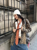 Riolio  Casual Leopard Knit Sweater Women's V-Neck Long Sleeve Single Breasted Open Front Coat Autumn New Lady Vintage Cardigan