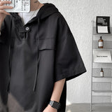 Riolio  5 Colors Summer Hooded T shirt Men Korean Half Sleeve Pullover Streetwear Loose T-shirt Tops Drawstring Men Clothing