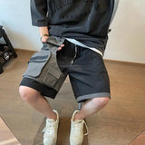 Riolio  Black and Gray Splicing Versatile Fake Two-piece Pocket Men's Summer New High Street Workwear Casual Shorts