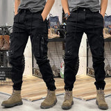 Riolio  Fashionable men's slim fit work pants, casual loose zipper, multi pocket jogging pants, elastic leg binding pants