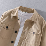 Riolio 100% Cotton Tooling Japanese Jacket, New Coat Men's Long Sleeve Khaki Shirt, Casual Cotton Comfortable Thick Shirt camping