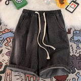 Riolio  Men's Casual Elastic Waist Drawstring Denim Shorts Loose Fit Rolled Hem Summer Jeans Shorts