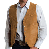 Riolio  Men Vest Gold Suede Leather Gentleman Business Waistcoat Vintage Western Cowboy Regular Slim Business Banquet Men Suit Vest