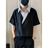 Riolio  Fashion Patchwork Striped Short Sleeve Shirt Men Summer Trendy Casual