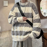 Riolio  Autumn and Winter Trendy Korean Striped Round Neck Sweater for Couples Loose and Lazy Style Casual Knitted Harajuku Top y2k