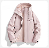 Riolio  Men's Windproof Hooded Jacket Solid Red Multi-Pocket Casual Outdoor Hiking Windbreaker Coat