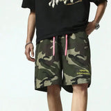 Riolio  Men's New Elastic High Waist Loose Work Camouflage Casual Multi-pocket Sports Shorts