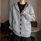 Riolio  Winter Men's Hooded Cardigan Japanese Retro Loose Button-down Knitted Sweater Coats Premium Quality Long Sleeve Pocket Hoodies