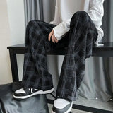 Riolio  Check Trend Plaid Baggy Trousers For Men Loose Classic Korean Style Designer Clothes Big Size Harajuku Fashion Casual Pants Man