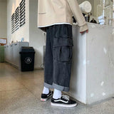 Riolio  Baggy Jeans Men's Oversize Streetwear Fashion Wide Leg Cargo Pants Hip Hop Harajuku Multi-Pocket Denim Trousers Black Blue