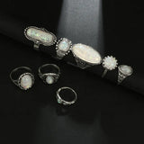 Riolio Tocona-set of vintage rings, silver colour, coloured OPAL, carved stone, Bohemian jewels for women and men