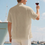 Riolio  Single-layer solid color breathable stand-up collar short-sleeved shirt men's fashion simple solid color shirt