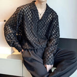 Riolio  Early Autumn Lightweight Long Sleeve Shirt Men's Korean Style Draped Design Hollow Out Shirt With Beautiful Drape