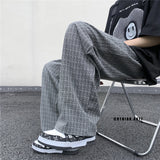 Riolio Summer/Autumn Plaid Pants Men Loose Casual Straight Trousers for Male/Female Harajuku Hip-hop Streetwear Wide-leg Mopping Pants