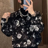 Riolio  Rose Printed Shirt Long-sleeved Spring and Summer New Fashionable Casual Loose Cardigan Versatile Top