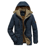Riolio Thick Warm Trench Winter Parka Men Fleece Hooded Men Winter Jacket Coat Military Cargo Jackets Mens Plus Size Velvet Warm Coat