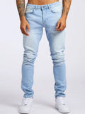 Riolio  Mens Jeans Elastic Skinny Solid Color Stretch Pencil Pants Slim Fit Denim Jeans Jogging Streetwear Cowboy Casual Trousers Blck