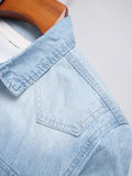 Riolio  Pure cotton washed blue denim shirt for men - loose fit, trendy, cardigan style, fashionable and casual top