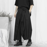 Riolio Spring/Summer Casual Wide Leg Pants for Men's Dark Knight Pants Original Four Seasons  Asymmetric Loose Crop Nine Pants