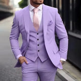 Riolio  Pink Luxury Men Suits Terno Slim fit 3 Piece Jacket Pant With Vest Groom Wedding Tuxedo Costume Homme Formal Occasion Terno