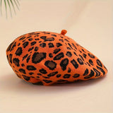 Riolio  Leopard Print Beret Hat, Autumn Winter New Vintage British Japanese Fashion Warm Versatile Painter Cap